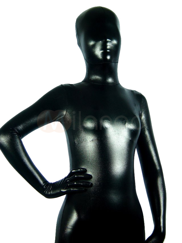 Halloween Black Shiny Metallic Zentai Suit Morphsuit Milanoo Com