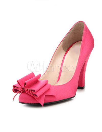 3 3/10'' High Heel Pink Bowknot Fashion Chunky Heel Shoes - Milanoo.com