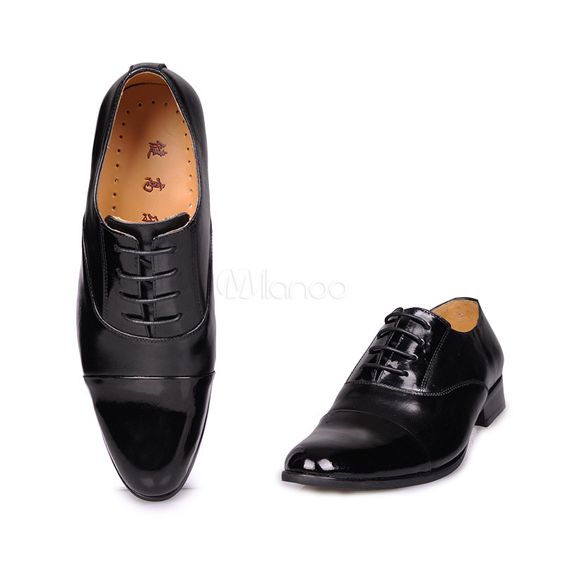 Formal Black Cow Leather PU Sole Men's Dress Shoes