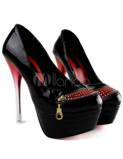 Black Real Leather Zip Decoration Women's High Heel Pumps - Milanoo.com