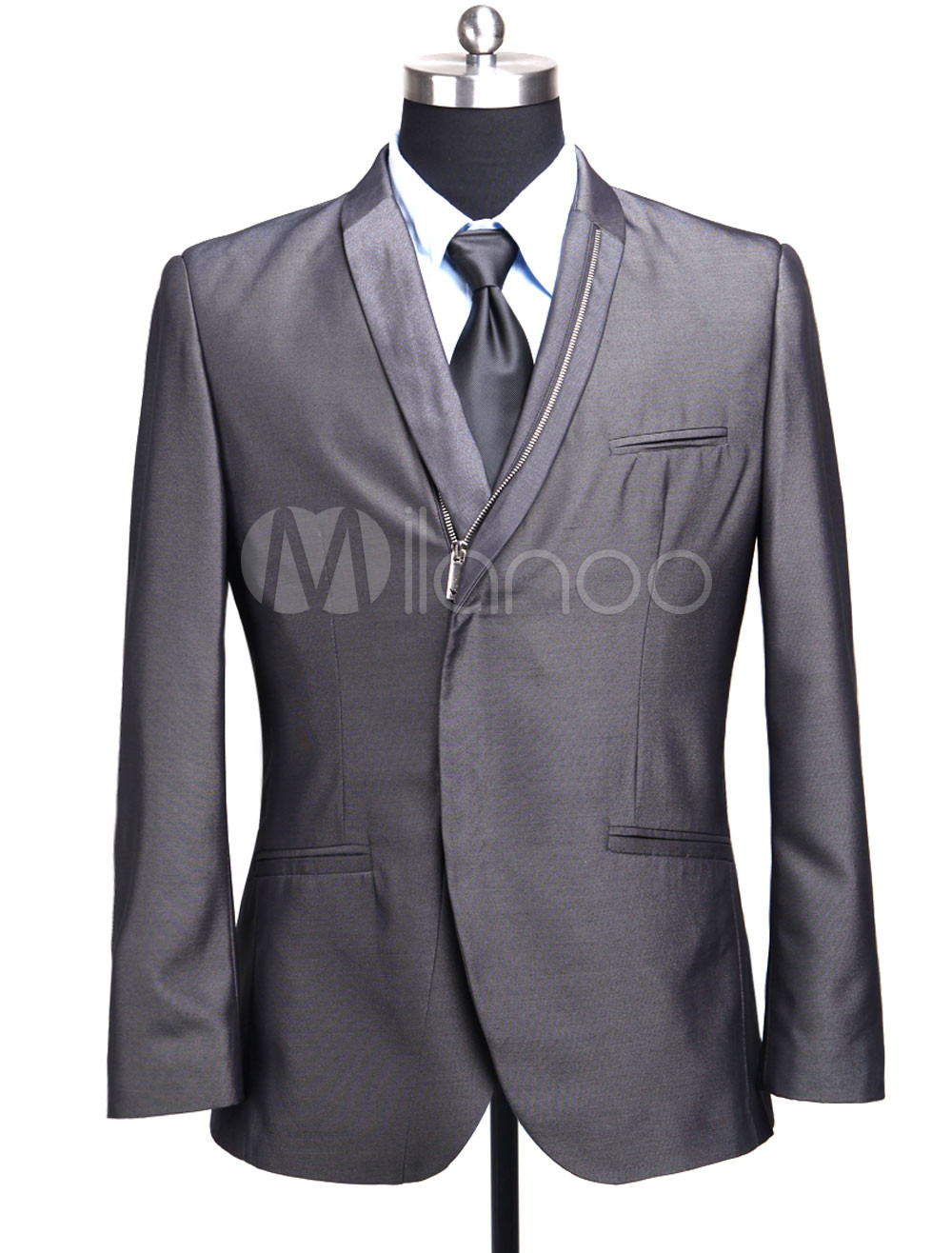 Gray Zipper Closure Cotton Blend Men's Suit - Milanoo.com