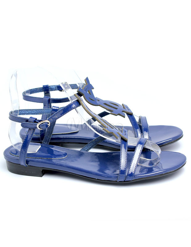 ladies flat blue sandals