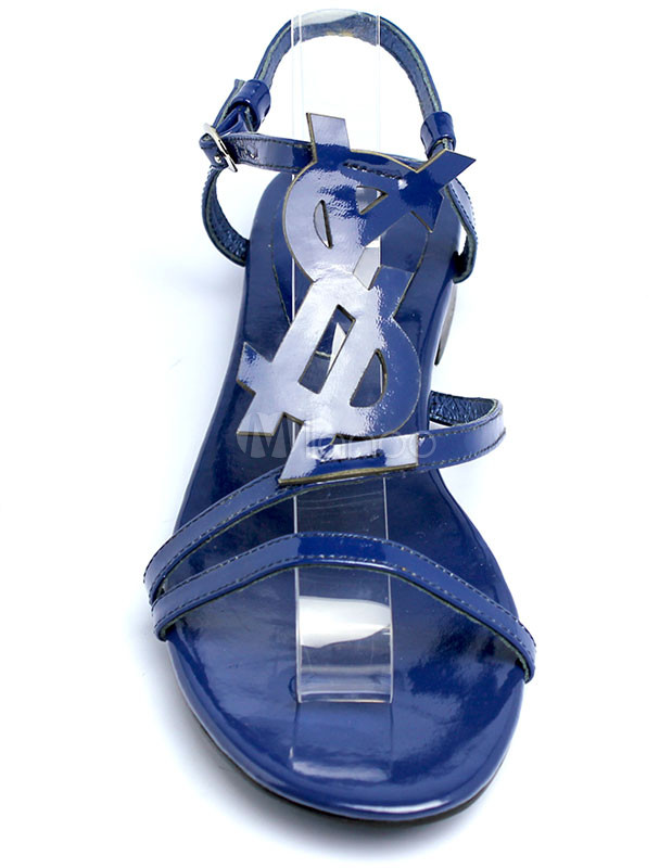 Blue Modern Enamelled Leather Flat Sandals For Women - Milanoo.com