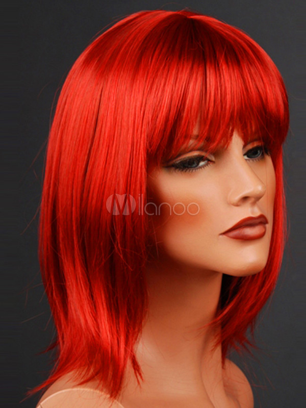 Fashion Red Medium Straight Wig For Women - Milanoo.com