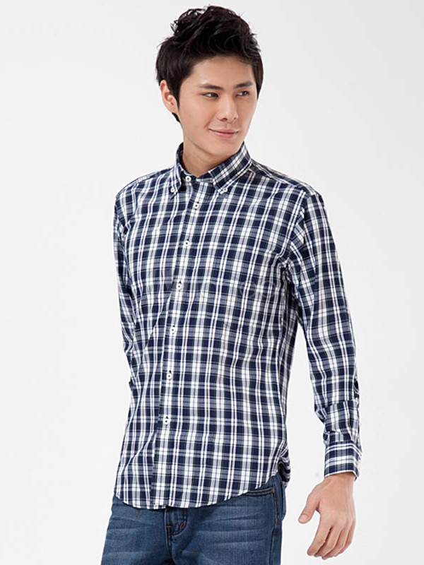 men blue & grey checked casual shir