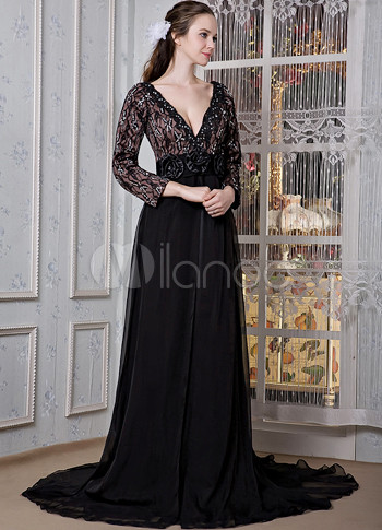 black lace chiffon dress