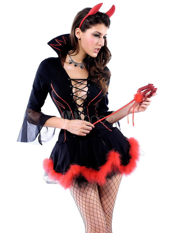 Fantasias de Halloween Sexy-Black-Acrylic-Spandex-Womens-Demon-Costume-87400-1
