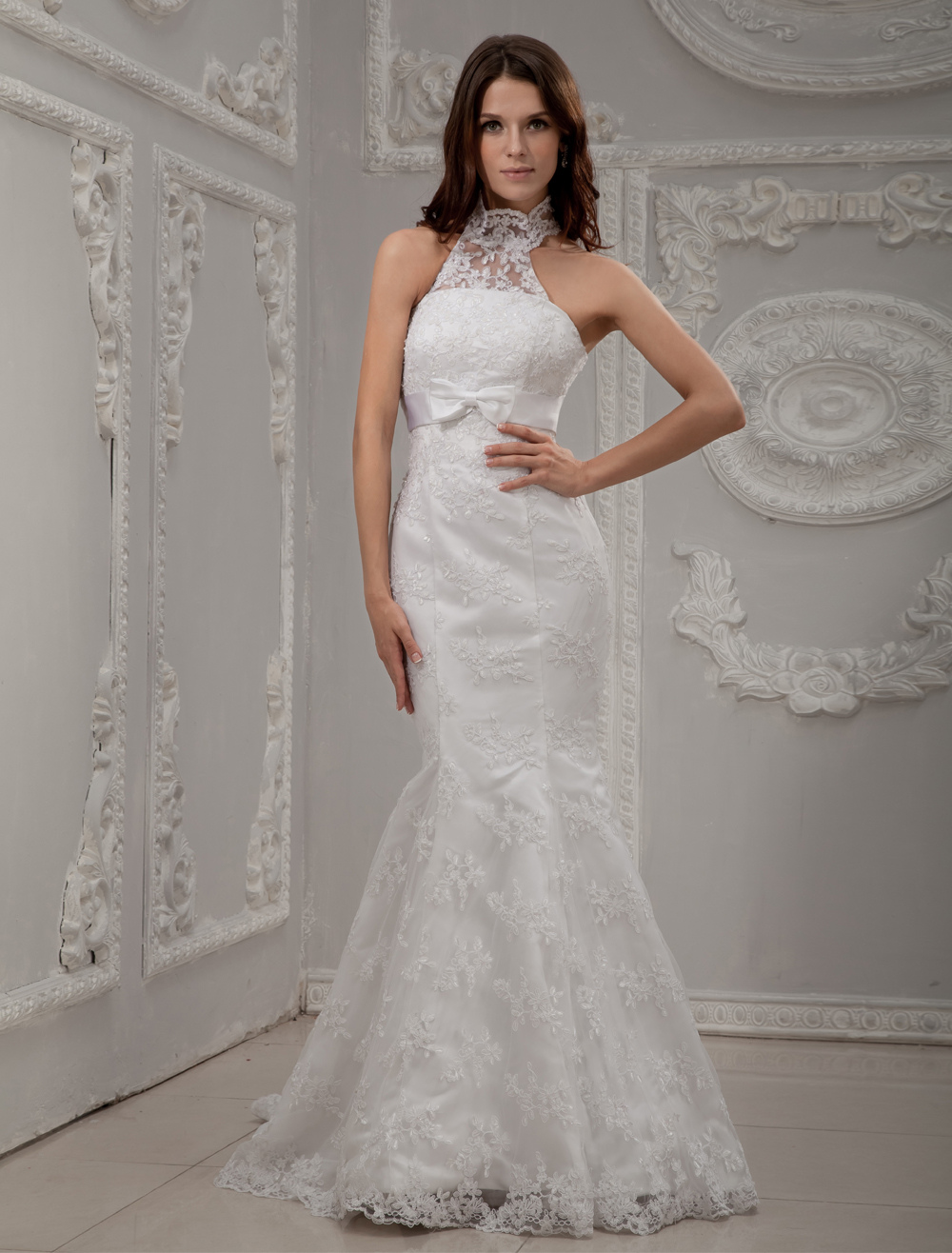 white halter neck wedding dress
