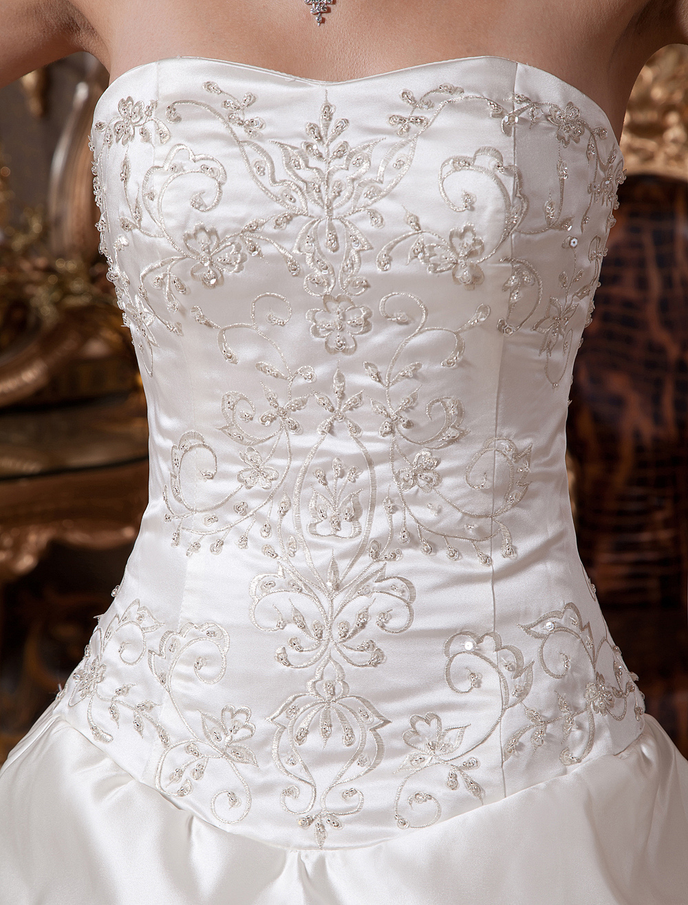 Classic Court Train Ivory Wedding Dress with Ball Gown Strapless ...