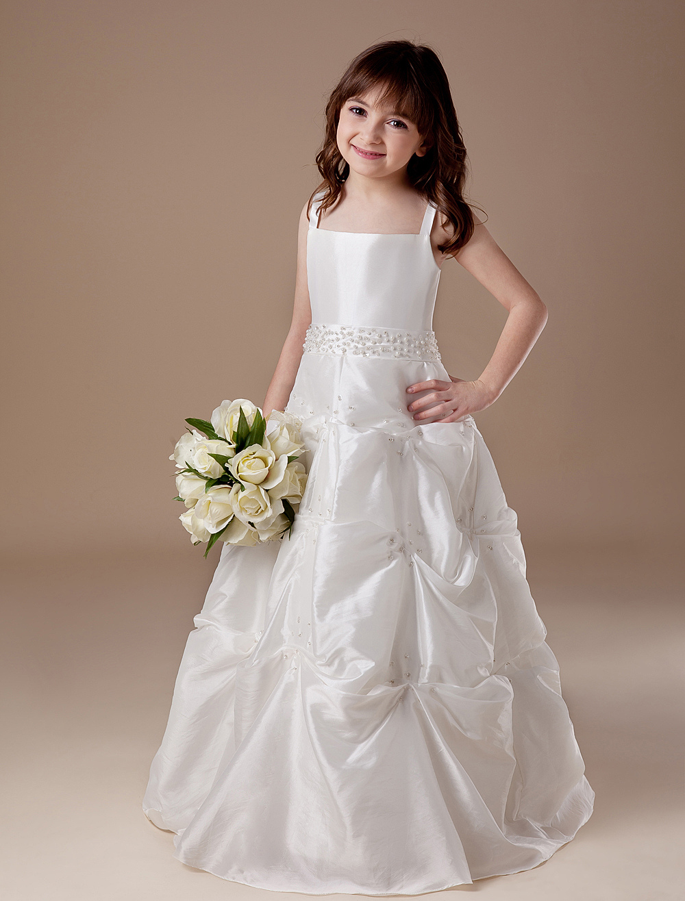 White Sleeveless Ball Gown Taffeta Flower Girl Dress - Milanoo.com