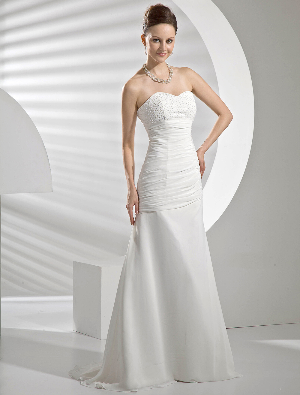 Mermaid Trumpet Strapless Chiffon Wedding Dress For Bride - Milanoo.com