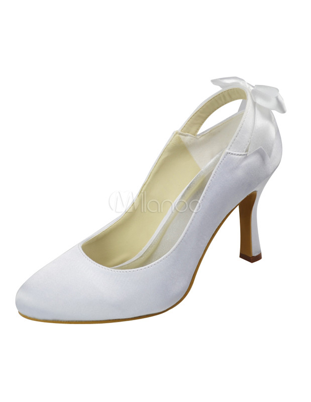 white satin heels with bow