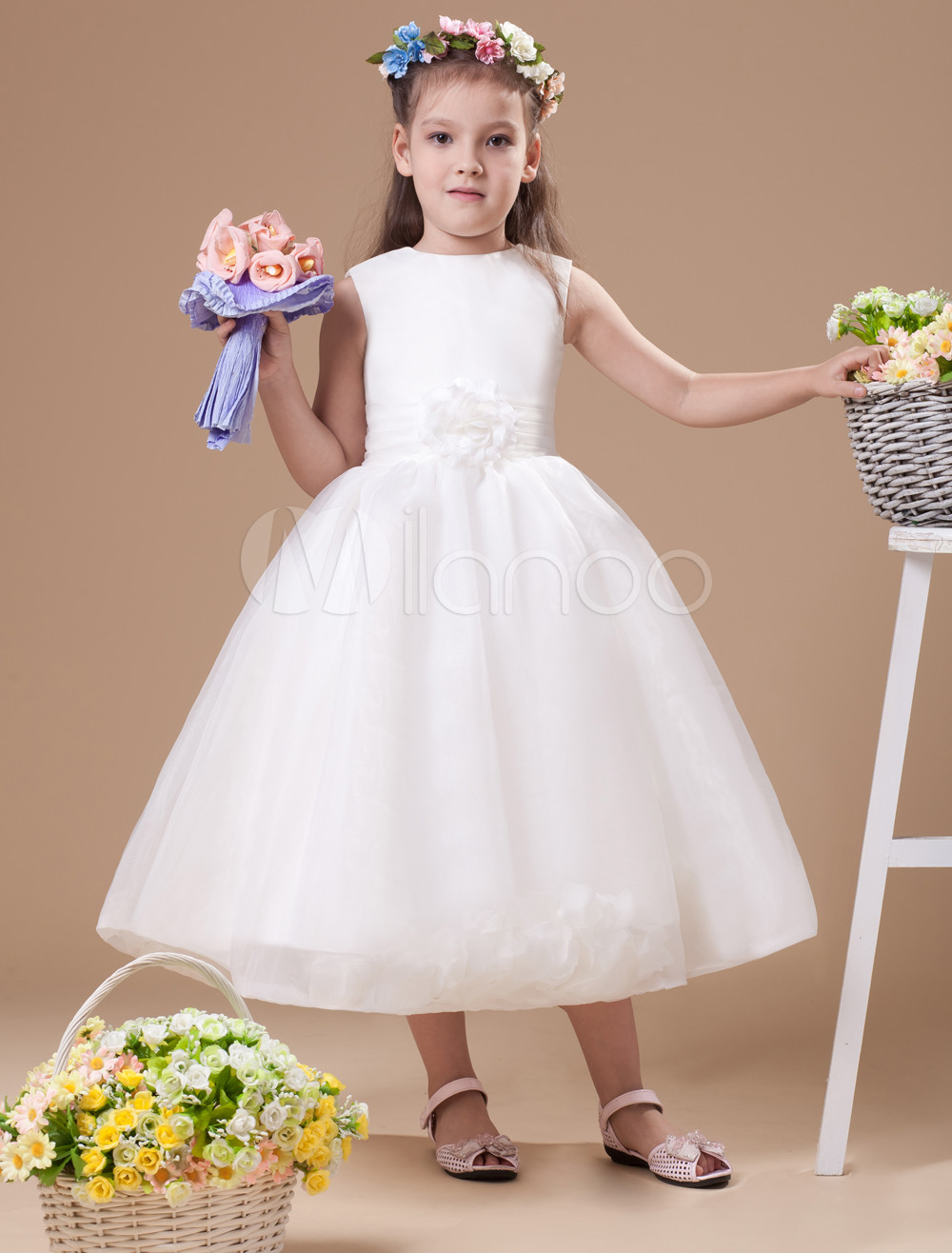 ivory satin flower girl dresses