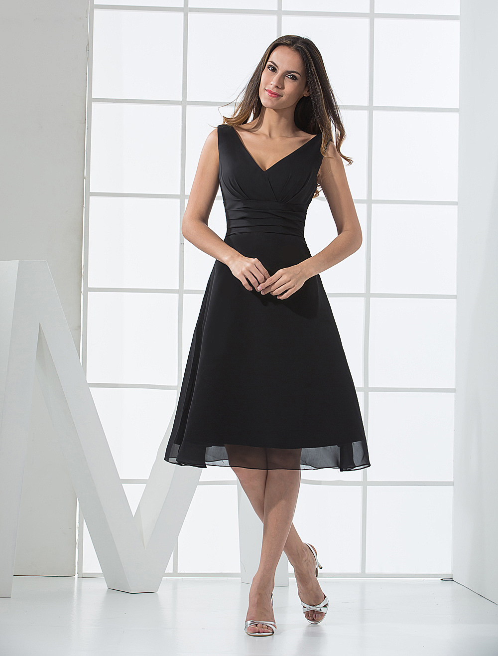 deep v neck black cocktail dress
