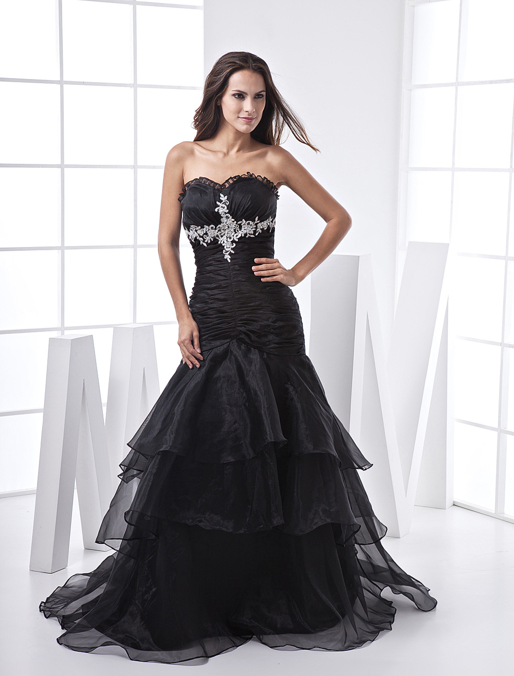 Organza Black Wedding Dress Mermaid Prom Dress - Milanoo.com