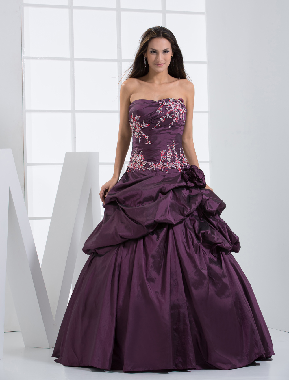 Grace Ball Gown Grape Taffeta Strapless Quinceanera Dress