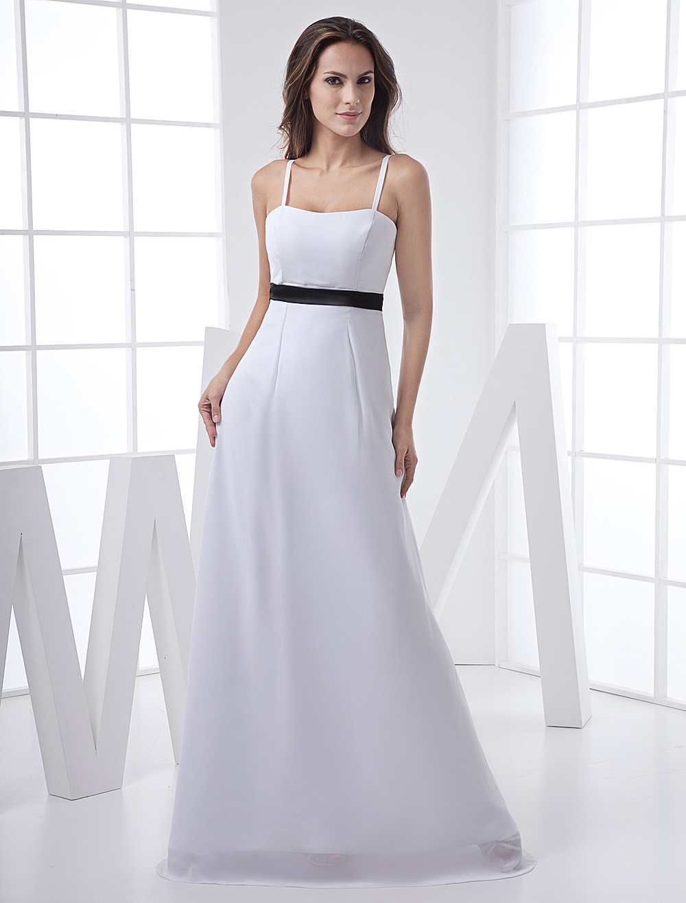 Sheath White Sash Satin Bridesmaid Dress