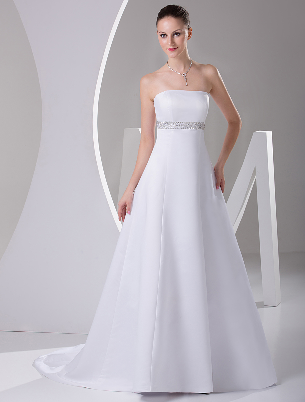 A-line Strapless Satin Wedding Dress - Milanoo.com