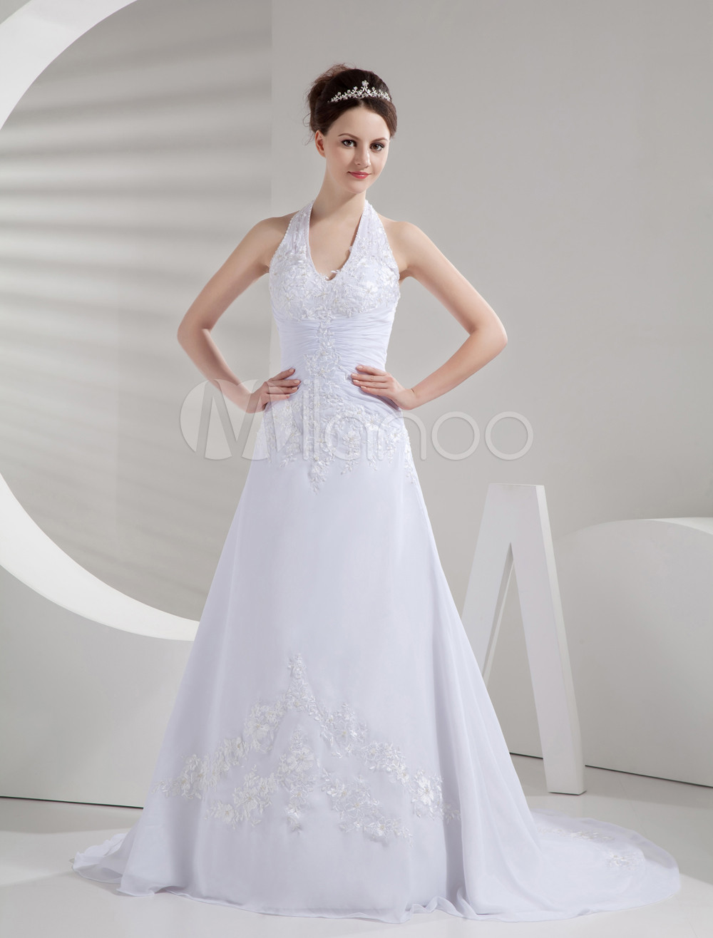 ivory-halter-a-line-satin-chiffon-wedding-gown-milanoo