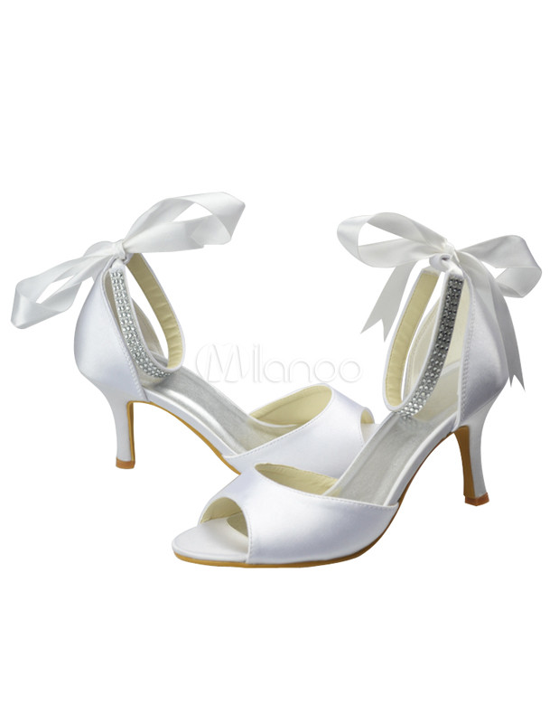 Wedding Bride Shoes Women's Pearl Chunky Block Heels Open Toe Ankle Strap 7 Inch Heeled Sandals,White,2 UK