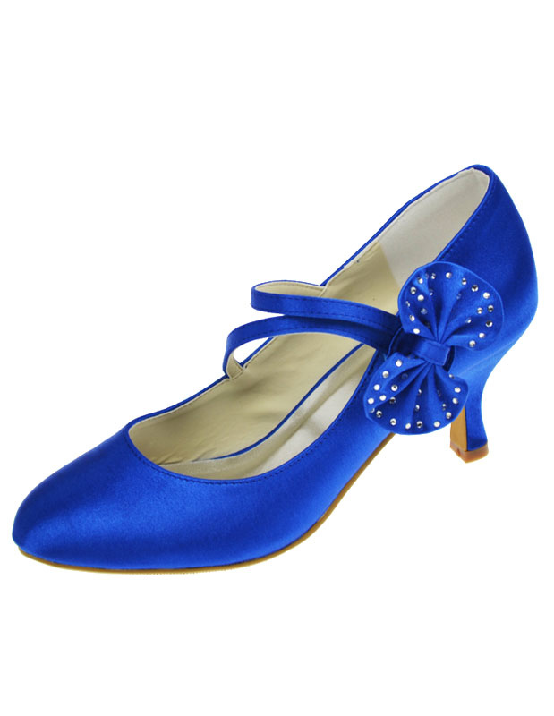 Blue Bow Round Toe Satin Wedding Shoes - Milanoo.com