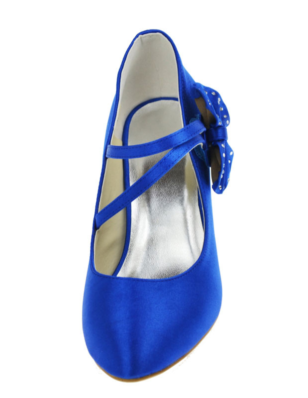 Blue Bow Round Toe Satin Wedding Shoes - Milanoo.com