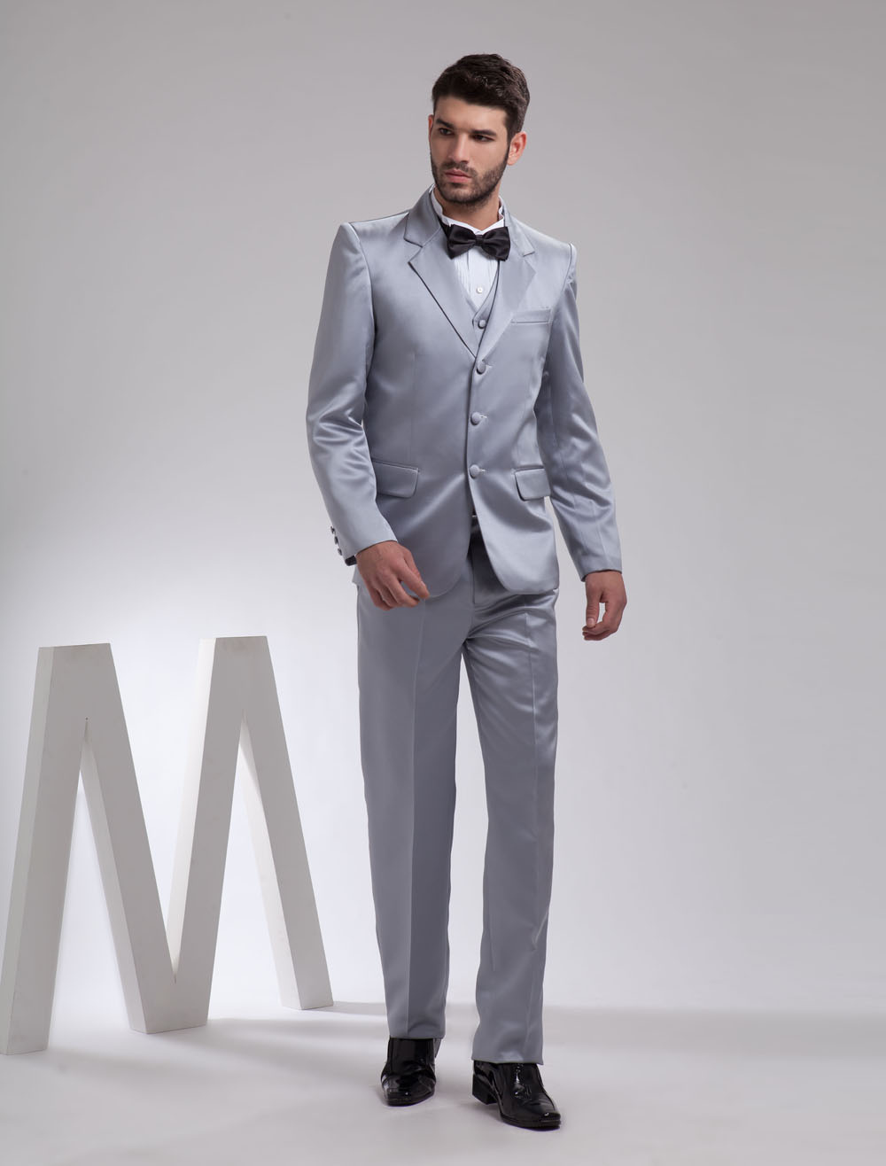 Fashion Gray Single Breasted Button Lapel Worsted Groom Wedding Tuxedo 31040 1 