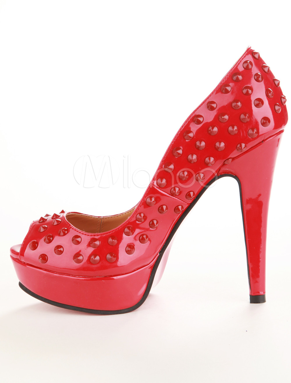 Red Rivets Patent Woman's Sexy Peep Toe Pumps - Milanoo.com