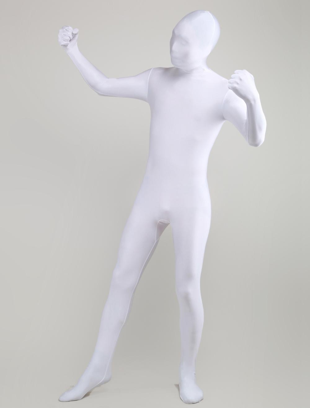 Morph Suit White Lycra Spandex Catsuit with Face Opened Unisex