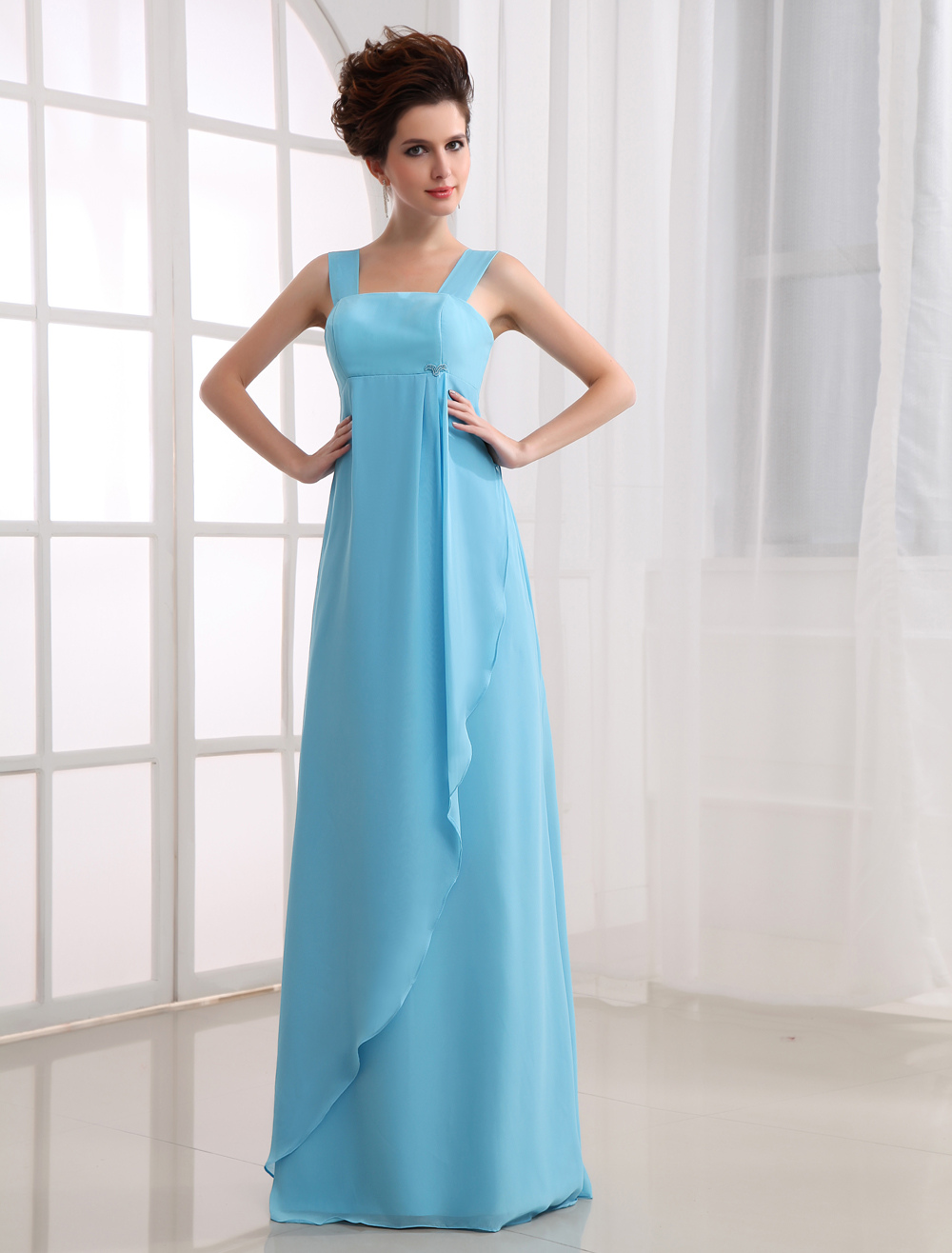 Fabulous Empire Waist Floor Length Satin Chiffon Bridesmaid Dress ...