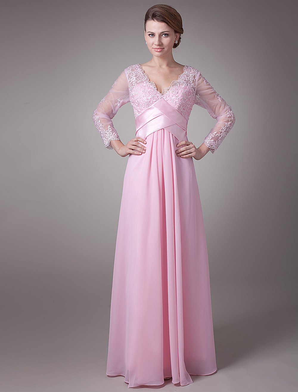 Applique Chiffon V-Neck Mother of the Bride Dress - Milanoo.com