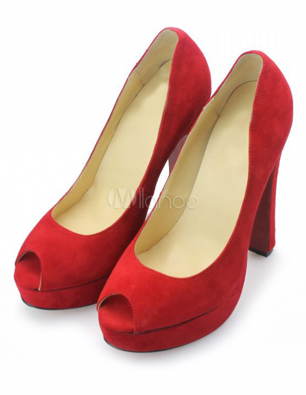red chunky heels closed toe