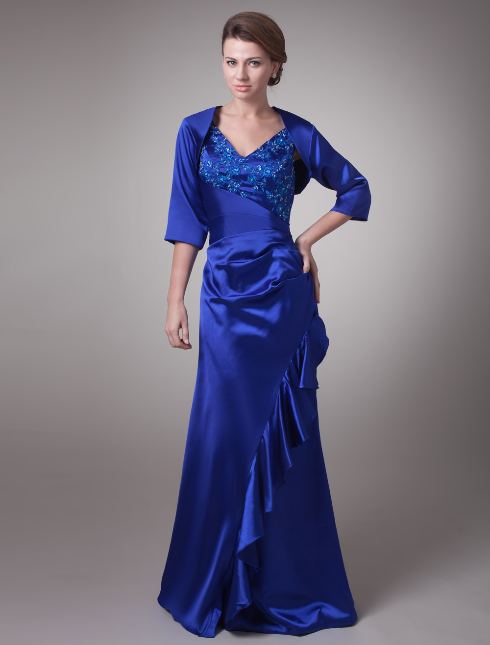 Royal Blue Sheath Bridal Mother Dress with V-Neck Sequin Sleeveless ...