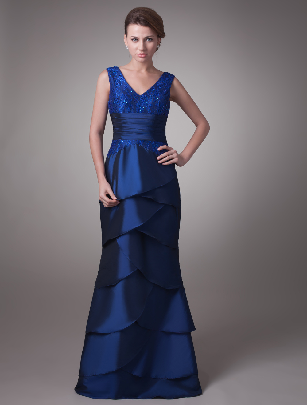Royal Blue Mermaid V-Neck Tiered Sleeveless Mother of the Bride Dress ...