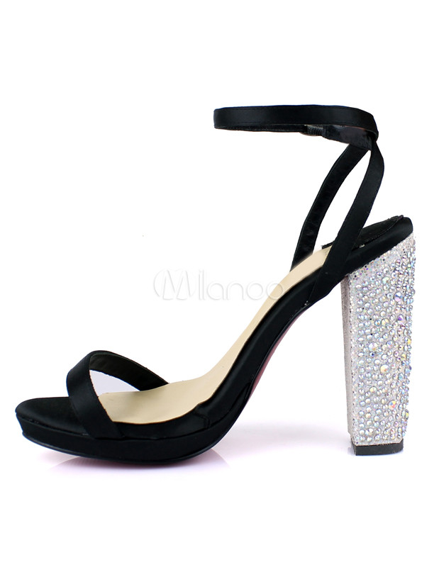black rhinestone chunky heels
