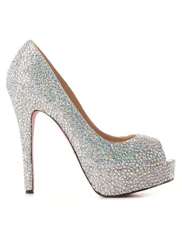 silver prom heels with rhinestones
