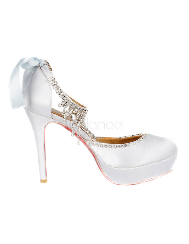 white satin heels with ankle strap