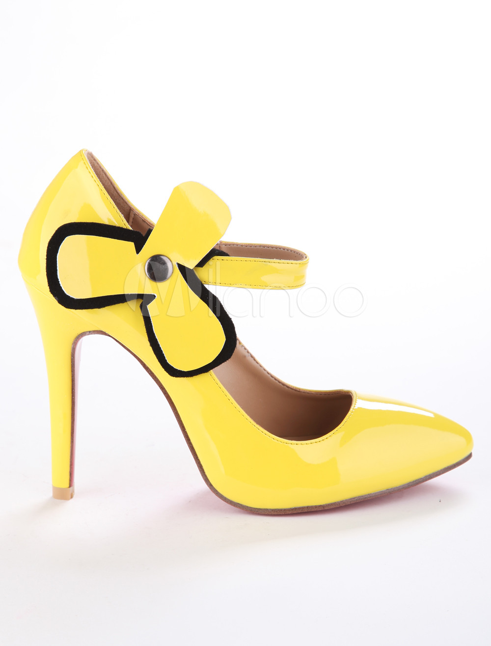 Yellow Pointed Toe Leather High Heels