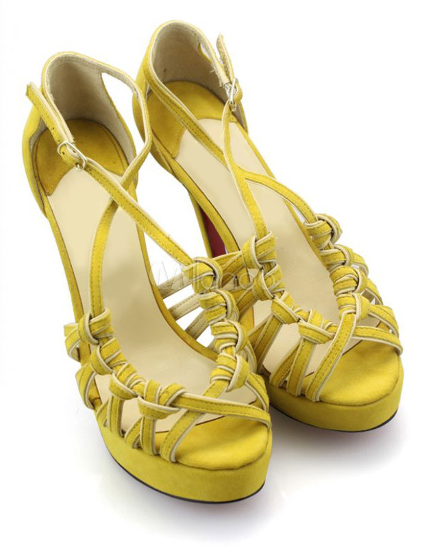  Yellow  Sheepskin Suede Strappy Woman s Gladiator  Sandals  