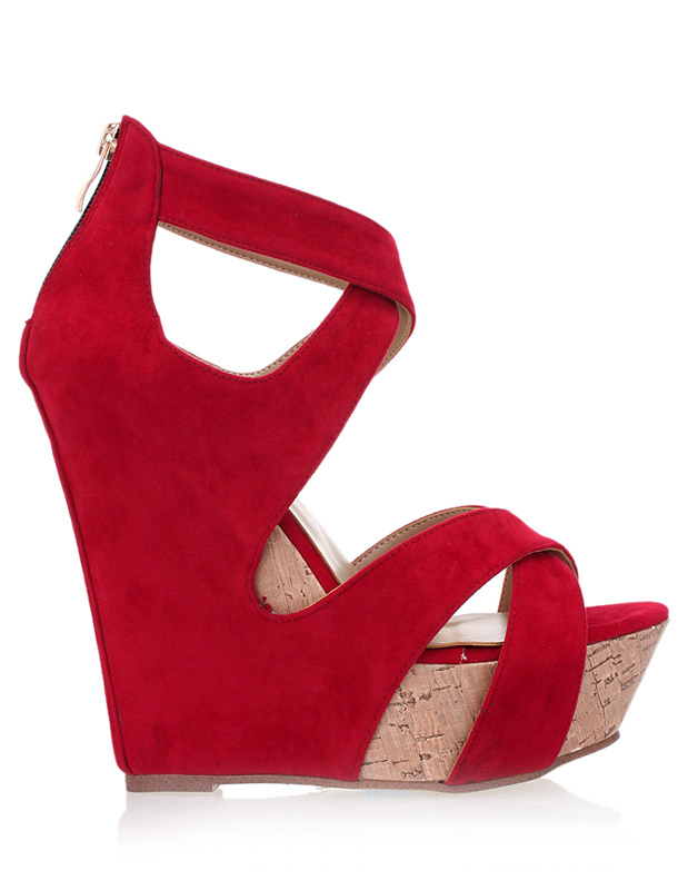 Red Open Toe Zipper Nubuck Woman's Wedge Shoes - Milanoo.com