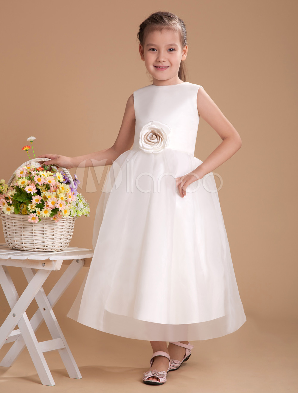 ivory satin flower girl dresses