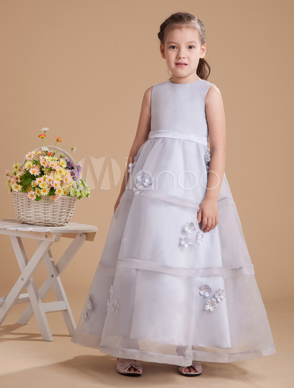 Cute Silver Soft Tulle Flower Girl Dress 1897