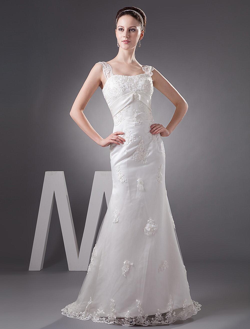 Lace Mermaid Sweetheart Applique Beading Satin Wedding Dress - Milanoo.com