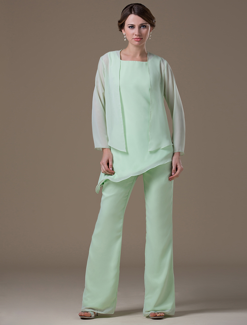 Mint Green Mother of the Bride Suit Asymmetrical Chiffon Suit - Milanoo.com