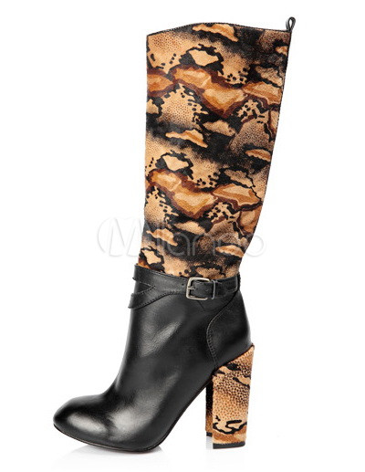 black snake print heeled boots