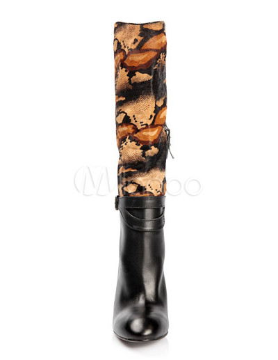 black snake print heeled boots