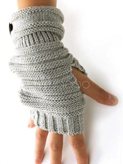 Light Gray Button Knitted Cotton Men S Fingerless Gloves