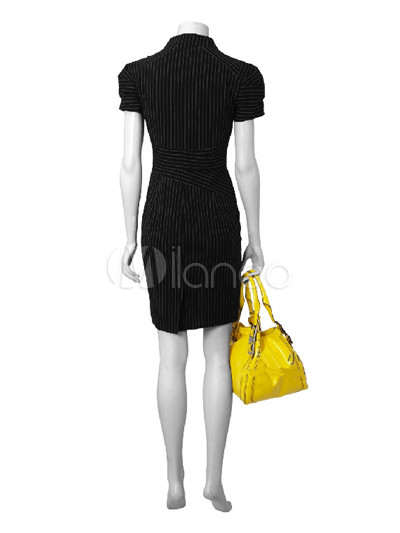 Elegant Black Cotton Ployester Short Sleeve Women's Dress - Milanoo.com