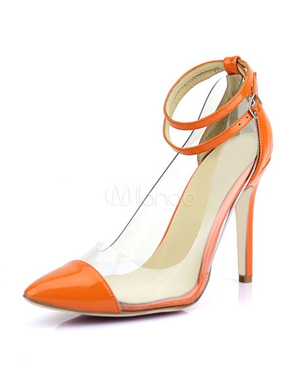 orange ankle strap heels