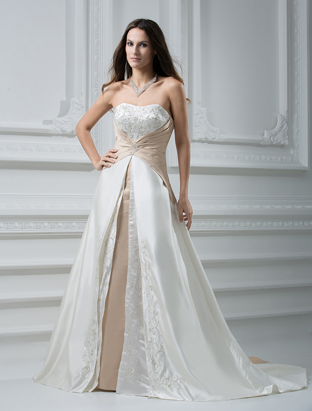 white-sweeetheart-sash-satin-beaded-wedding-dress-milanoo